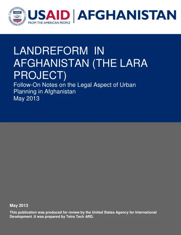 Follow-On Notes on the Legal Aspect of Urban Planning in Afghanistan