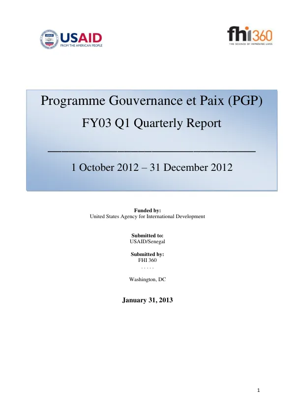 FY03 Q1 Quarterly Report: Programme Gouvernance et Paix (PGP)