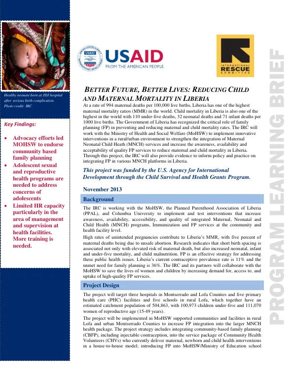 Better Future, Better Lives: Reducing Child and Maternal Mortality in Liberia