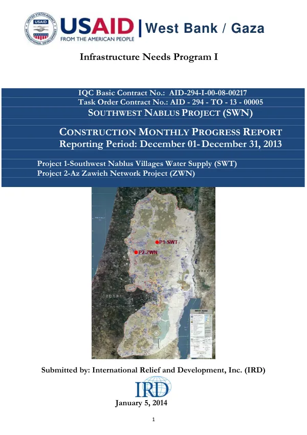 Construction Monthly Progress Report for Southwest Nablus Project (SWN)