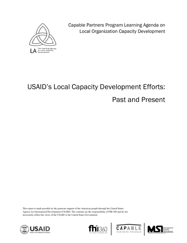 USAID’s Local Capacity Development Efforts: Past and Present