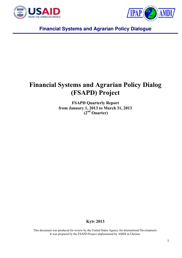 Financial Systems and Agrarian Policy Dialog Project (FSAPD) Quarterly Report II