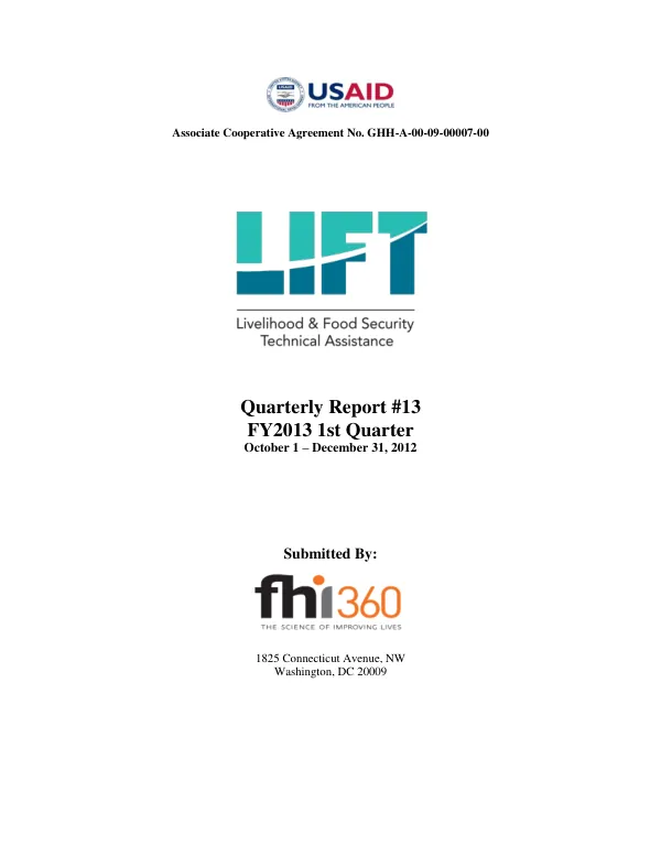 Quarterly Report #13 FY2013 1st Quarter October 1 – December 31, 2012