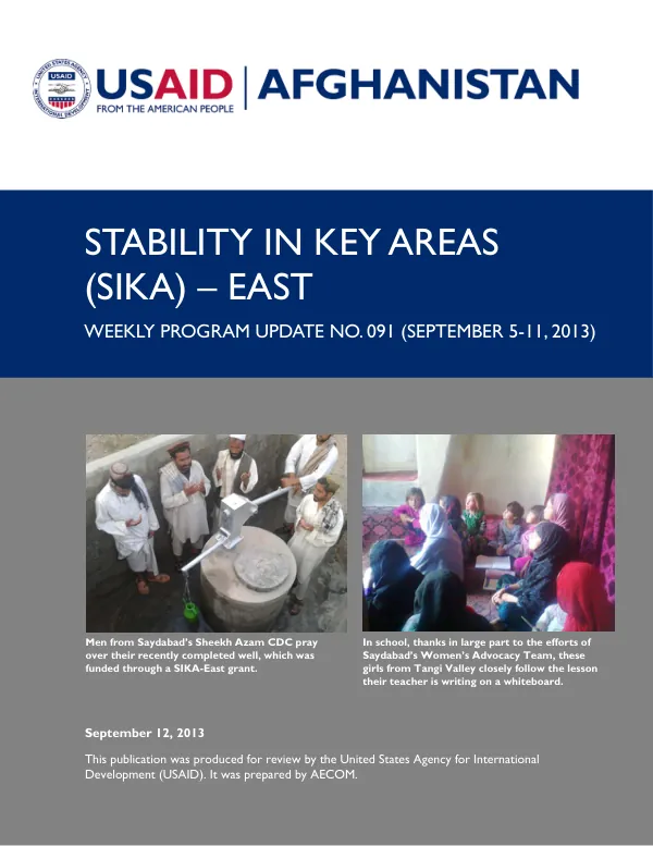 SIKA-EAST Weekly Program Update: September 5-11, 2013