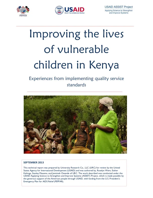 Improving the lives of vulnerable children in Kenya Experiences from implementing quality service standards