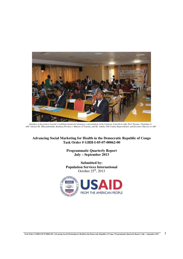 Programmatic Quarterly Report: Advancing Social Marketing for Health in the Democratic Republic of Congo