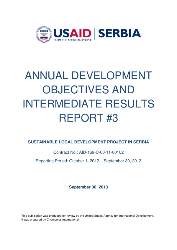 Annual Development Objectives and Intermediate Results Report #3: Sustainable Local Development Project in Serbia