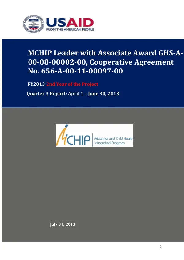 MCHIP/Mozambique Associate Award 2nd Year of the Project Quarter 3 Report: April 1 – June 30, 2013