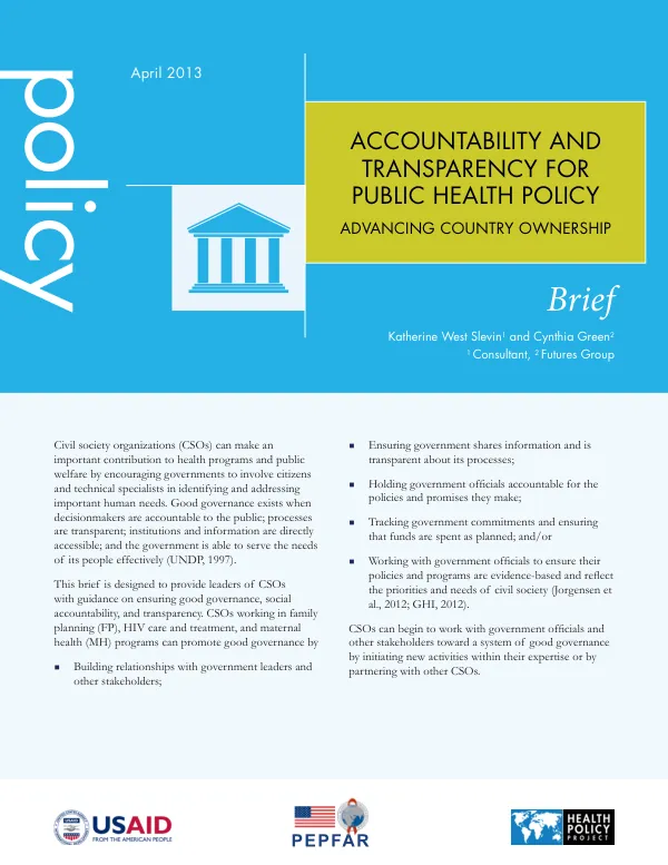Accountability and Transparency for Public Health Policy