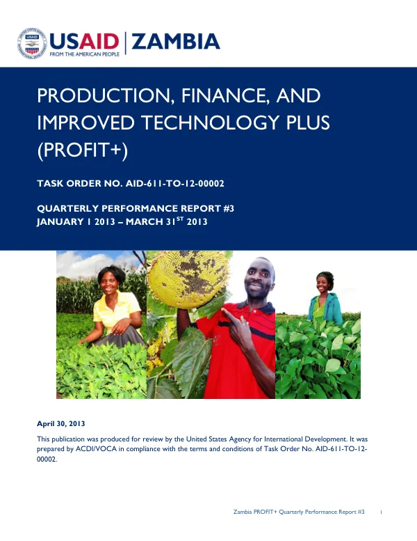 Zambia PROFIT+ Quarterly Performance Report #3