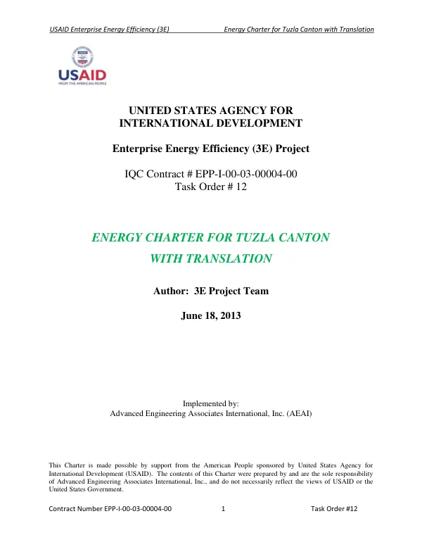 Energy Charter for Tuzla Canton with Translation
