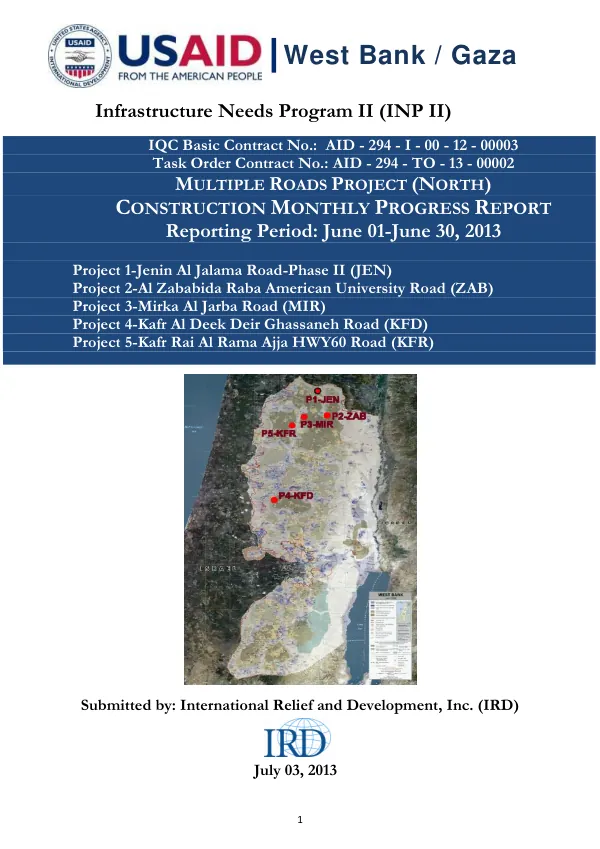 Construction Monthly Progress Report for Multiple Roads Project (North)
