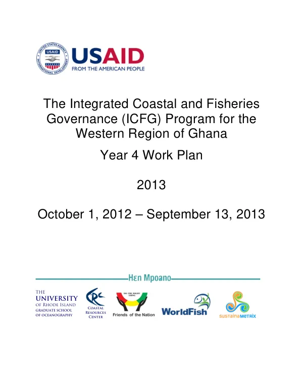 Year 4 Work Plan for the Integrated Coastal and Fisheries Governance (ICFG) Program for the Western Region of Ghana