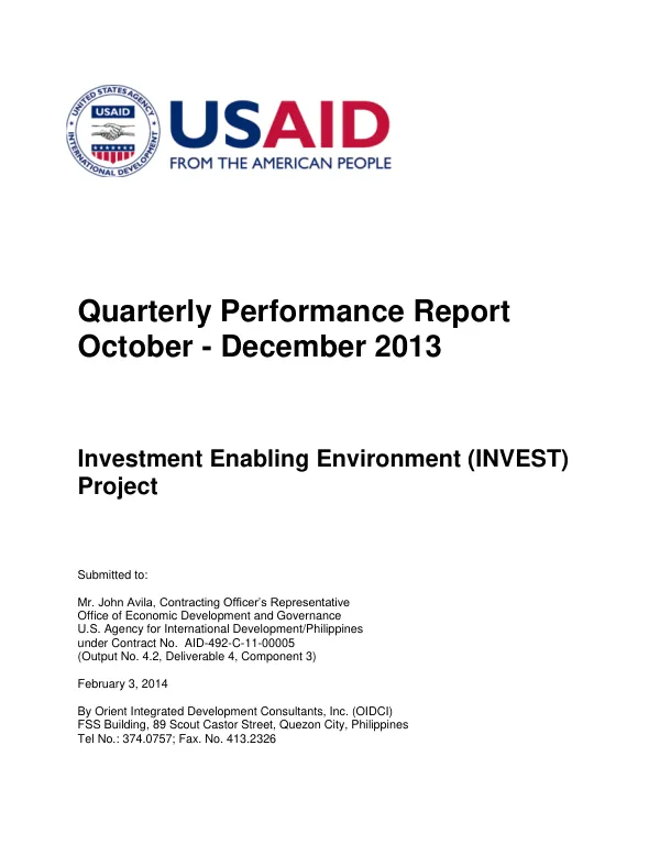 Quarterly Performance Report October - December 2013