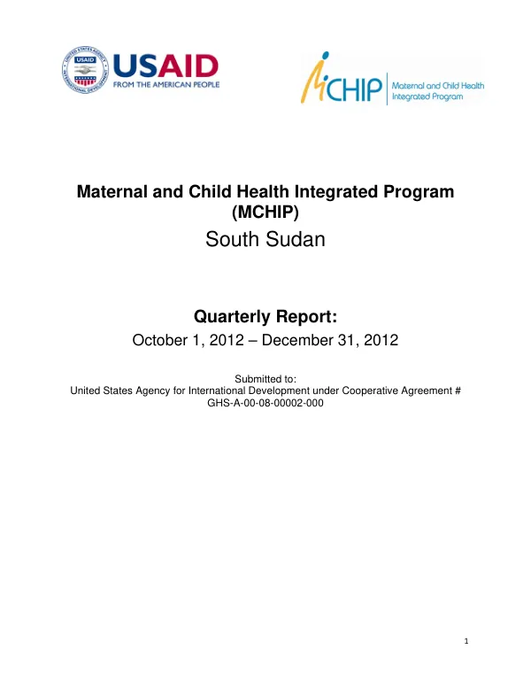 Maternal and Child Health Integrated Program (MCHIP) South Sudan FY13_Q1_Report