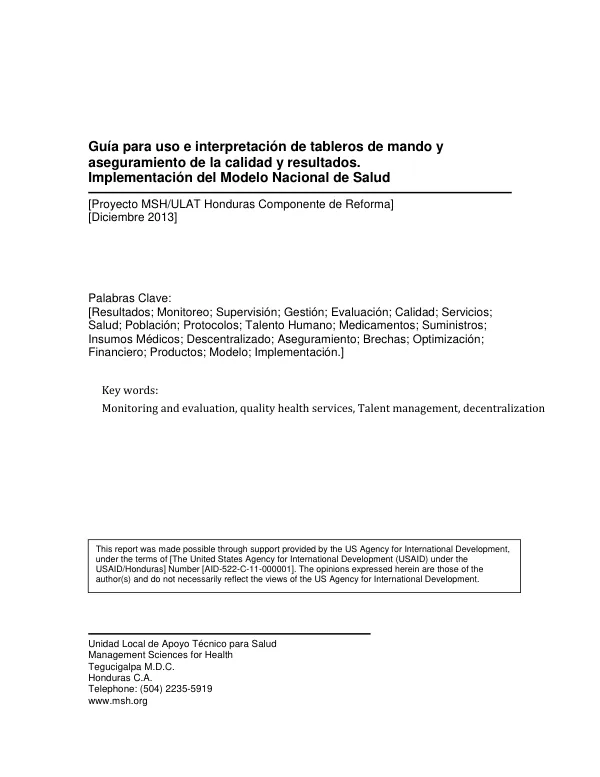Guía para uso e interpretación de tableros de mando y aseguramiento de la calidad y resultados