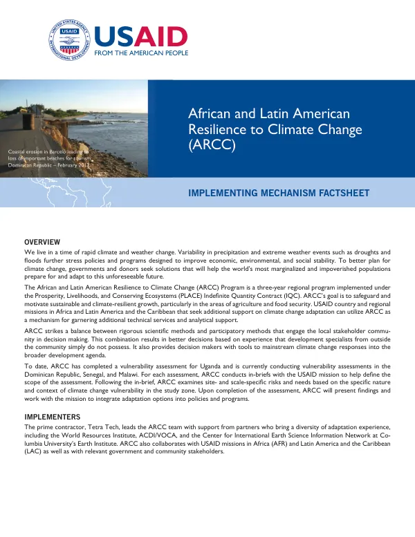 African and Latin American Resilience to Climate Change (ARCC) Program Factsheet