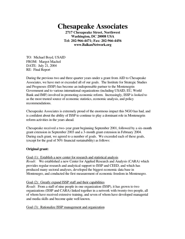 ISSP [Institute for Strategic Studies and Prognoses] and CARA [Center for Applied Research and Analysis] final report