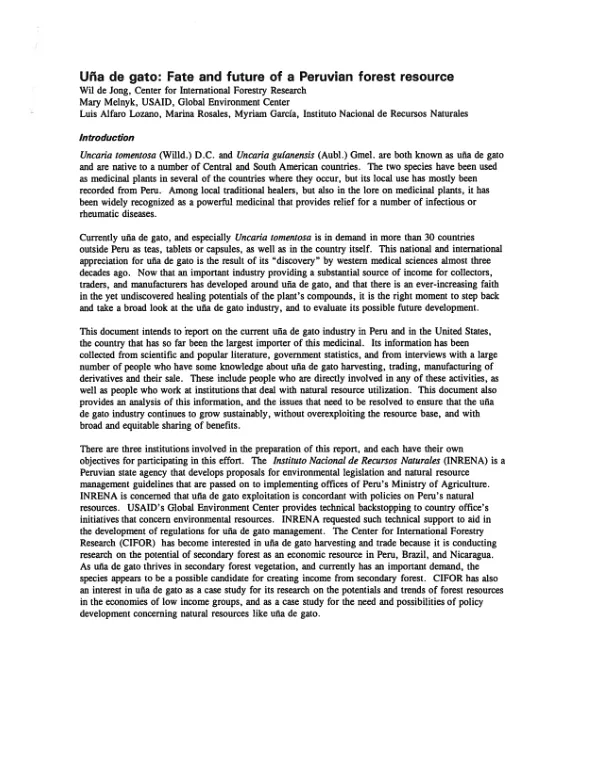 Una de gato: Fate and future of a Peruvian forest resource