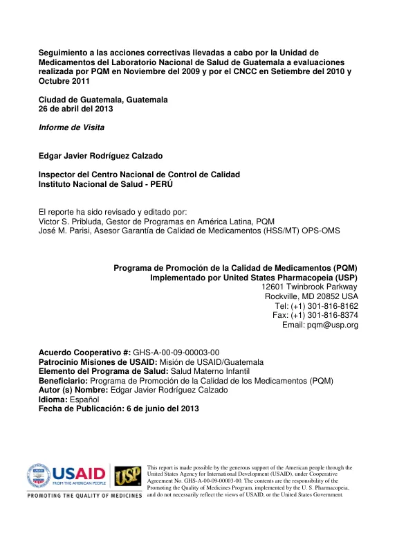 Evaluación del Sistema de Gestión de la Unidad de Medicamentos del LNS-Guatemala
