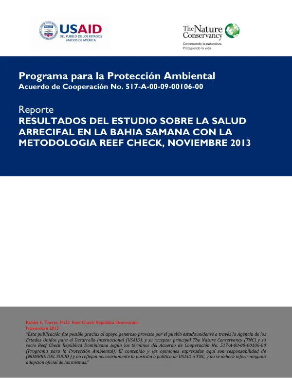 Final Report: Study on the Health of the Coral Reef in Bahía Samaná with the Reef Check Methodology