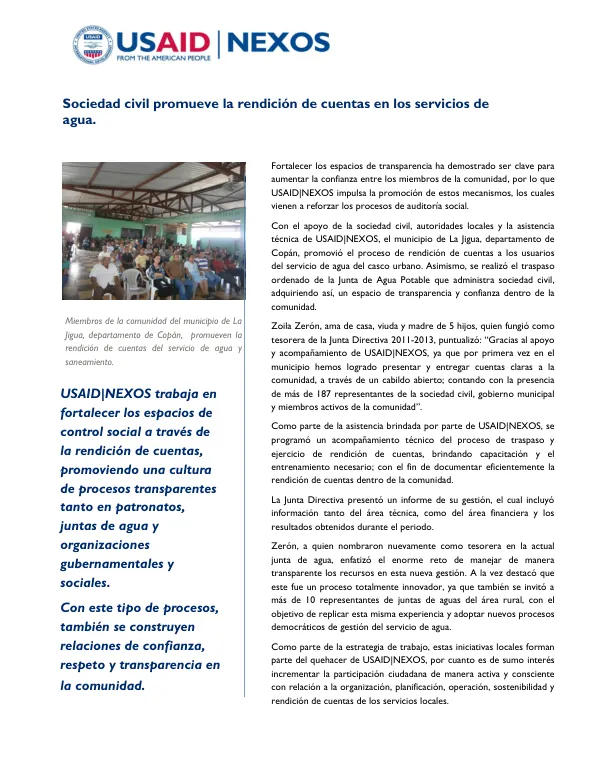 Fortaleciendo la Rendición de Cuentas en los Servicios de Agua