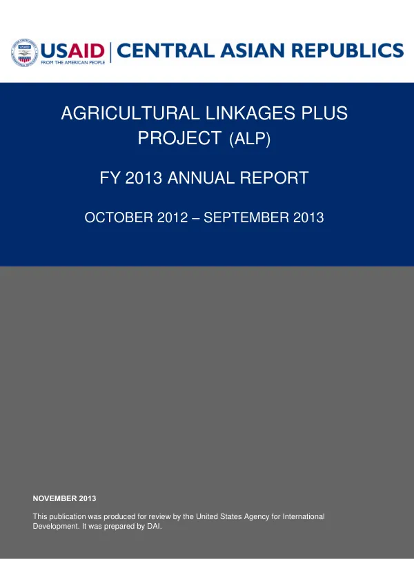 Agricultural Linkages Plus (ALP) Project FY 2013 Annual Report