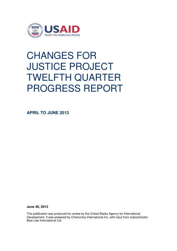 Twelfth Quarterly Report: Changes for Justice Project