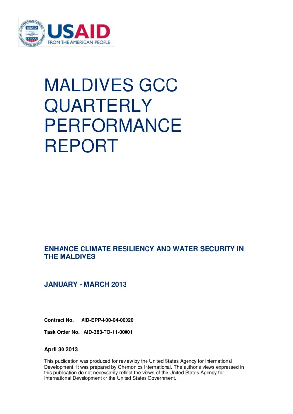 Enhance Climate Resiliency and Water Security in the Maldives Quarterly Performance Report (January-March 2013)