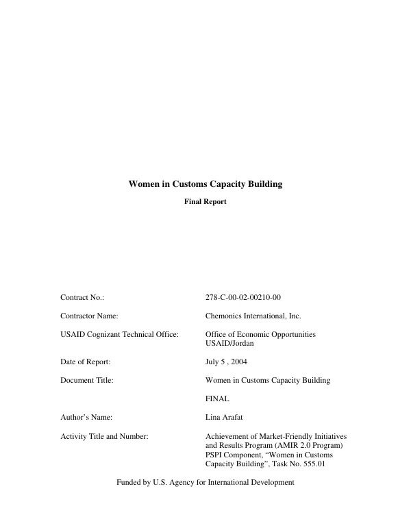 Women in customs capacity building : final report