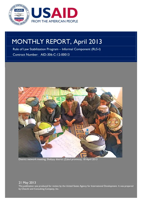 Rule of Law Stabilization Program – Informal Component: Monthly Report, April 2013