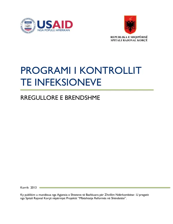 Programi i Kontrollit te Infeksioneve - Rregullore e brendshme e spitalit