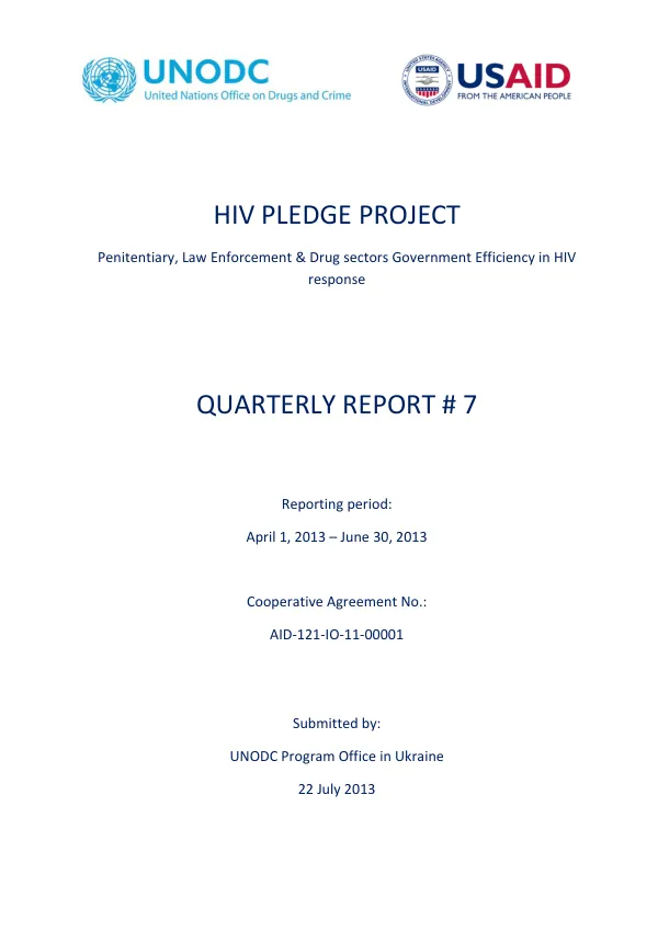 Quarterly Report # 7: Penitentiary, Law Enforcement & Drug sectors Government Efficiency in HIV response