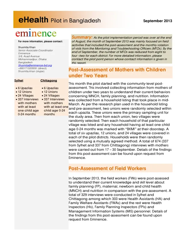 eHealth Pilot in Bangladesh