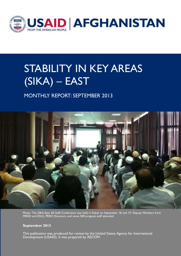 Stability in Key Areas (SIKA) - East Monthly Report: September 2013