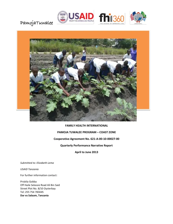 Quarterly Performance Narrative Report: Pamoja Tuwalee Program – Coast Zone