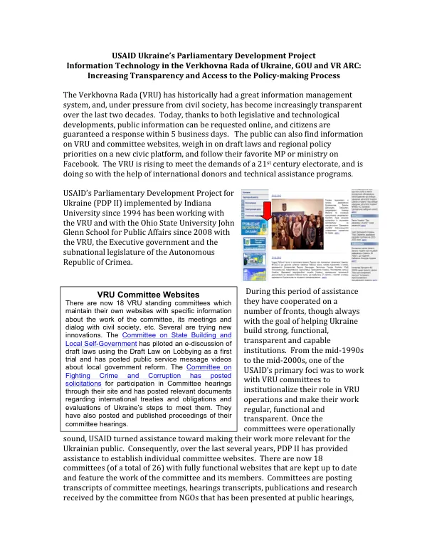 USAID's Parliamentary Development Project for Ukraine: Increasing Transparency and Access to the Policy-Making Process