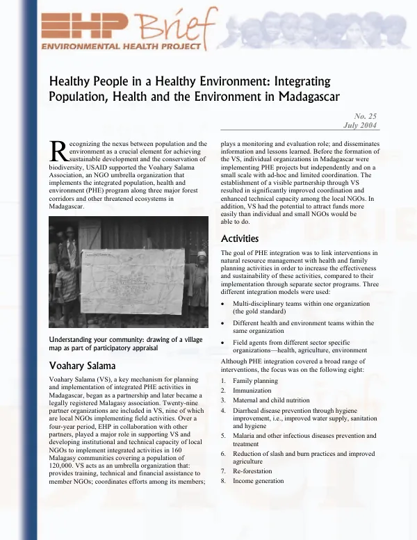 Healthy people in a healthy environment : integrating population, health and the environment in Madagascar