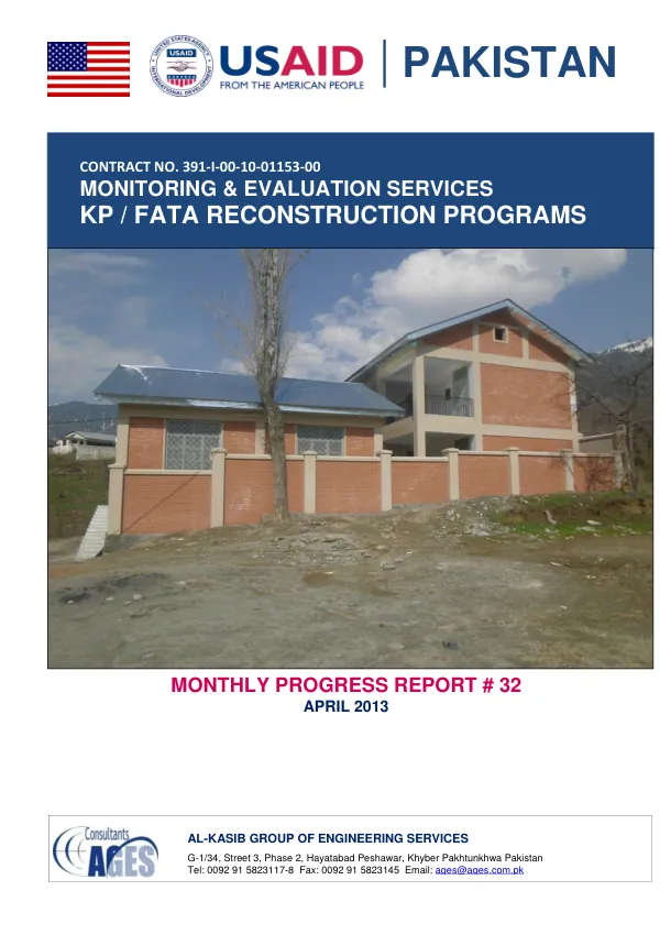 Monthly Progress Report # 32 For April 2013: Monitoring & Evaluation Services: KP / FATA Reconstruction Programs