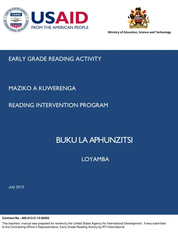 Early Grade Reading Activity: Maziko a Kuwerenga Reading Intervention Program