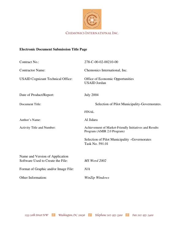 Selection of pilot municipality-governorates : final report
