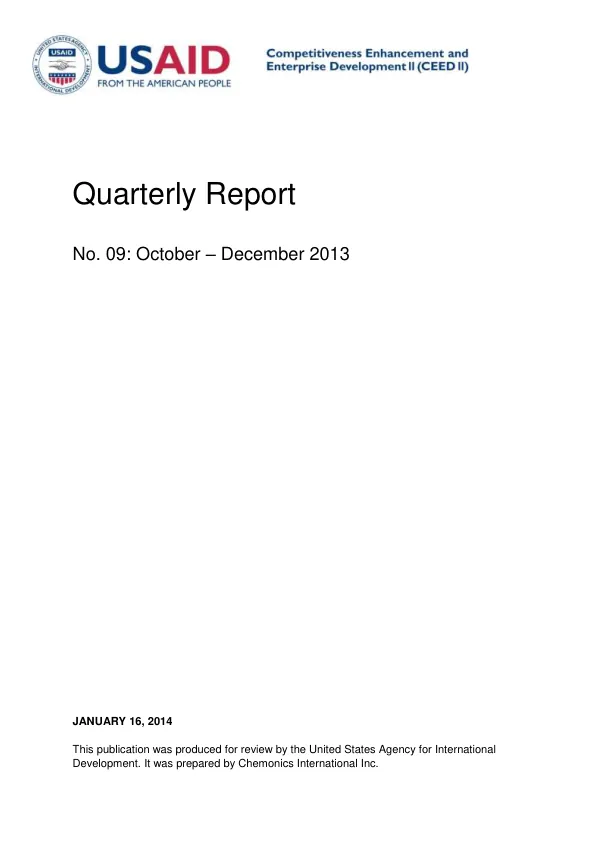 Quarterly Report No. 09: October – December 2013