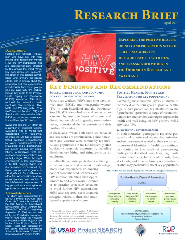 Exploring the positive health, dignity and prevention needs of female sex workers, men who have sex with men, and transgender women in the Dominican Republic and Swaziland