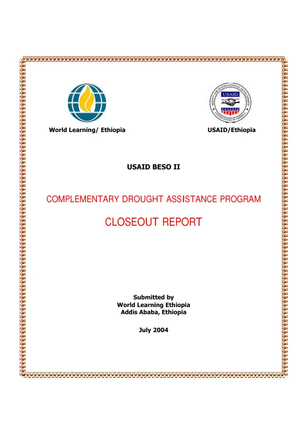 Complementary drought assistance program : closeout report