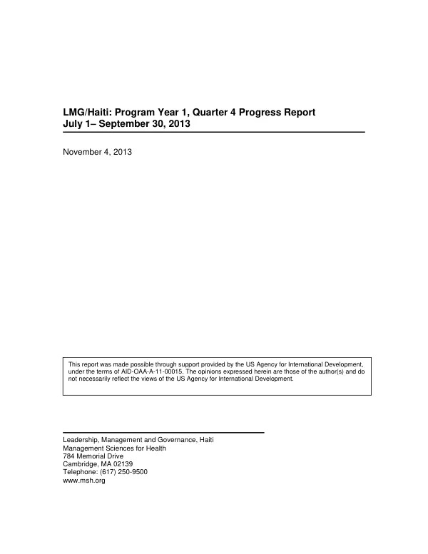 LMG/Haiti Quarterly Report: July - September 2013