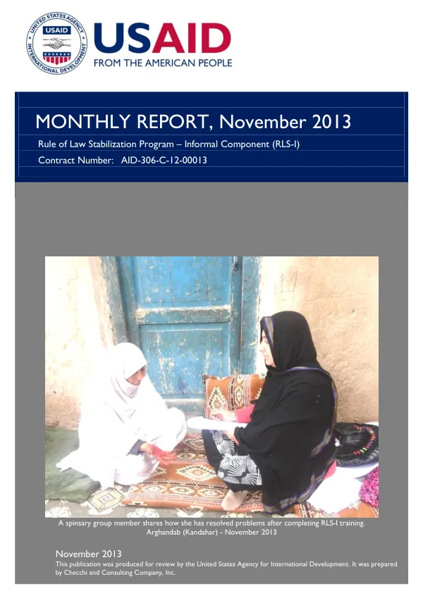 Rule of Law Stabilization Program – Informal Component: Monthly Report, November 2013