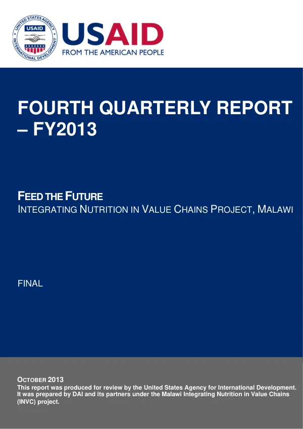 Fourth Quarterly Report FY2013: Integrating Nutrition in Value Chains Project, Malawi