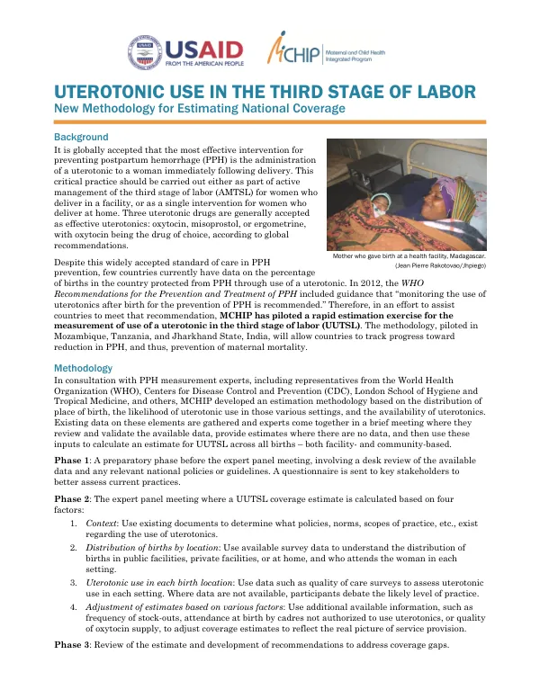 Uterotonic Use in the Third Stage of Labor: New Methodology for Estimating National Coverage