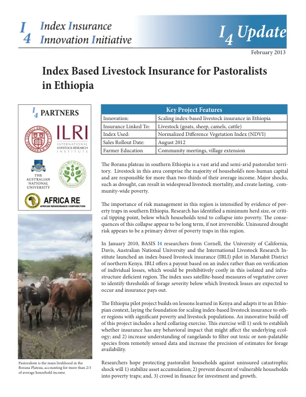 Index Based Livestock Insurance for Pastoralists in Ethiopia