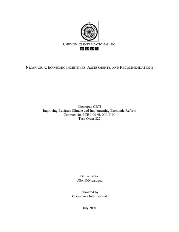 Nicaragua : economic incentives, assessments, and recommendations